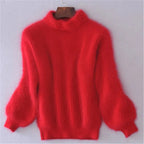 Vintage-Style Angora Sweater with Relaxed Fit and Versatile Design | Perfect for Cold Winter Months - Red