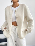 Plus Size - Elegant  Women'S Jacket, Round Neck with Button Details