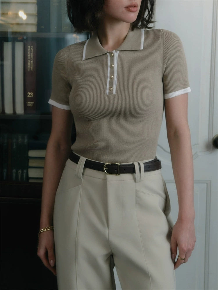 Elegantes Damen-Strick-Poloshirt mit klassischem Kragen
