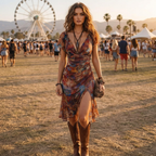 Damen Midi-Boho-Kleid mit Schlitz | Geblümtes Urlaubs-Strandkleid