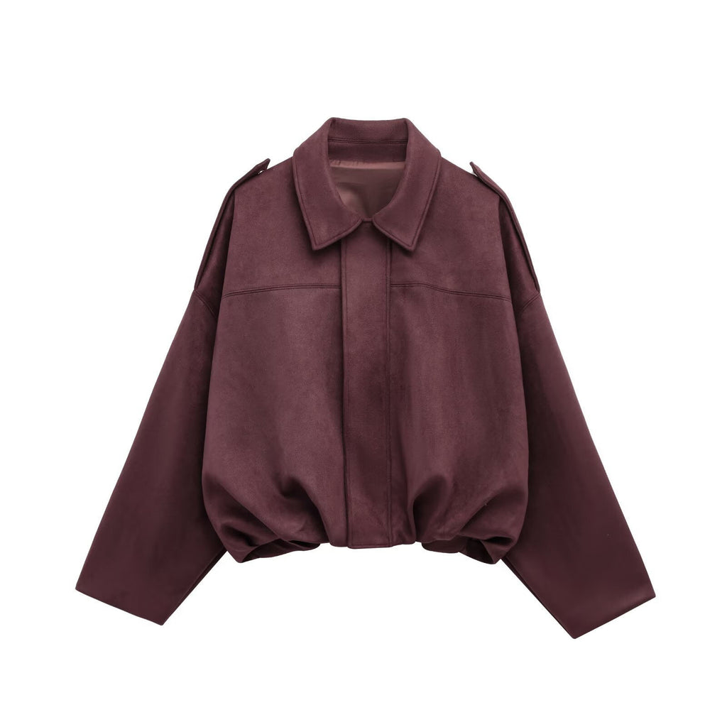 Women’s Oversized Cropped Bomber Jacket with Zipper