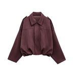 Women’s Oversized Cropped Bomber Jacket with Zipper