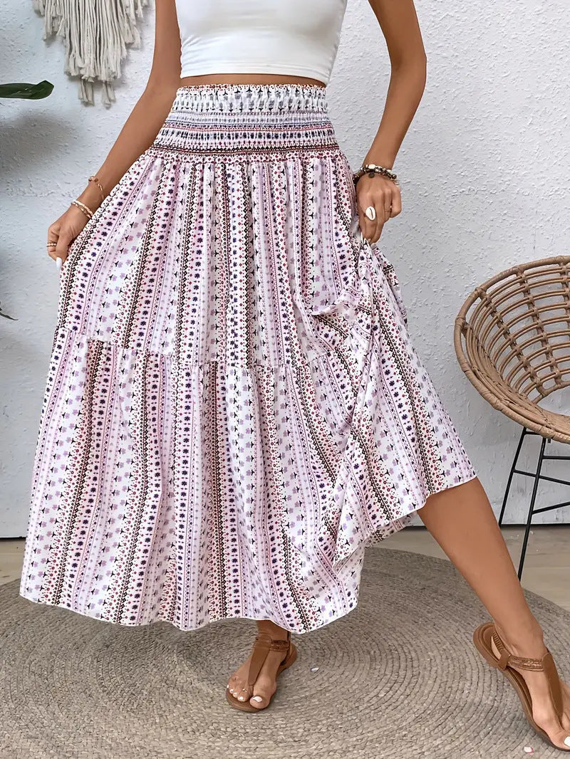 Women's Summer Skirt, A-Line – Chiffon with Floral Print - Print G