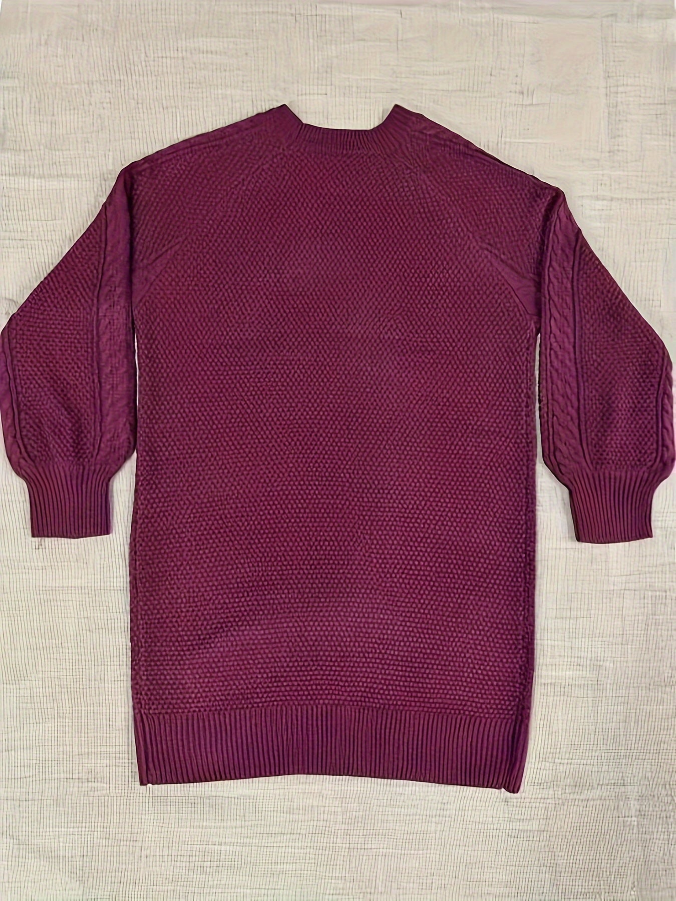 Damen-Pulloverkleid Midi, Damen-Langarm-Strickkleid mit Rundhalsausschnitt und Textur