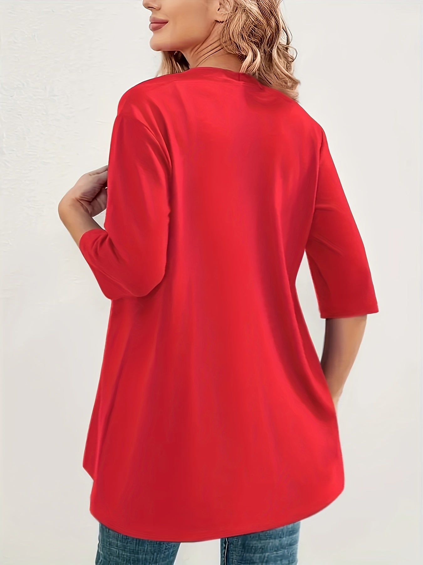 Elegant Plus Size Women's Open Front Cardigan | Stretch Half Sleeve Knit Cover Up