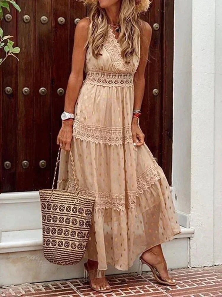 Long Lace Dress with Elegant Details | Perfect for Summer - Beige
