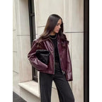 Women's Vintage Red Leather Biker Jacket