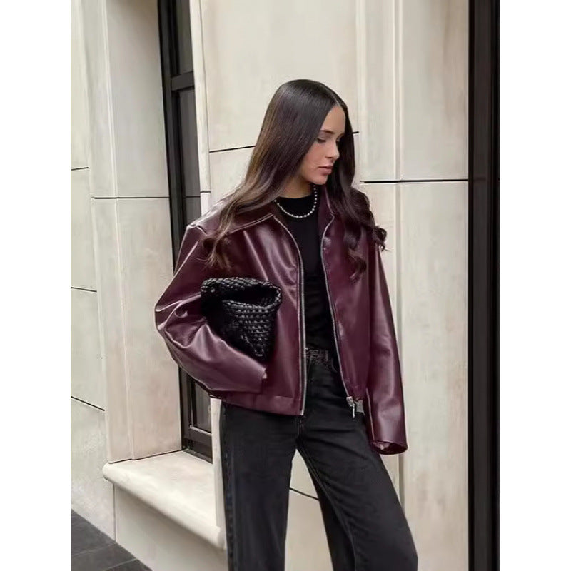 Women's Vintage Red Leather Biker Jacket