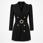 Women's Navy Dress with Double-Breasted Fastening Midi Dress - Curvay