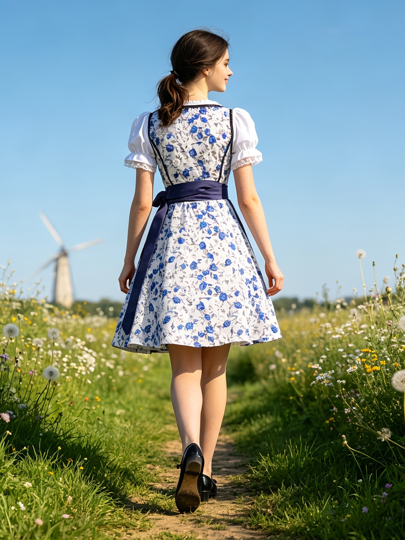 Dirndl Set Damen Oktoberfest Trachtenkleid | Bayerisches Dirndl mit Blumenmuster | Dirndl Set, Wiesn Kleid, festlich