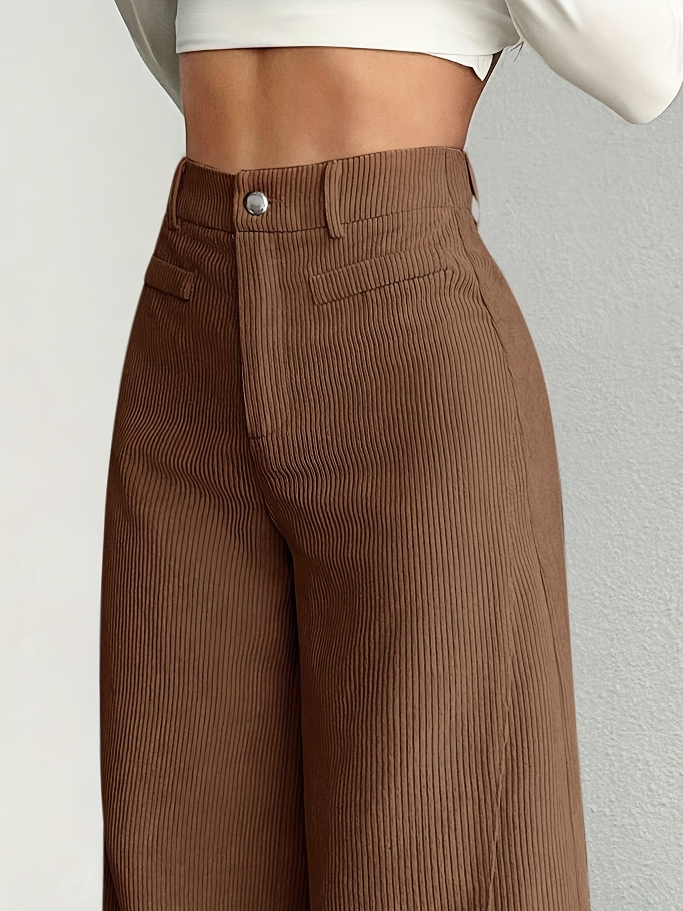 Damen High Waist Cordhose mit weitem Bein, lässig, waschbar