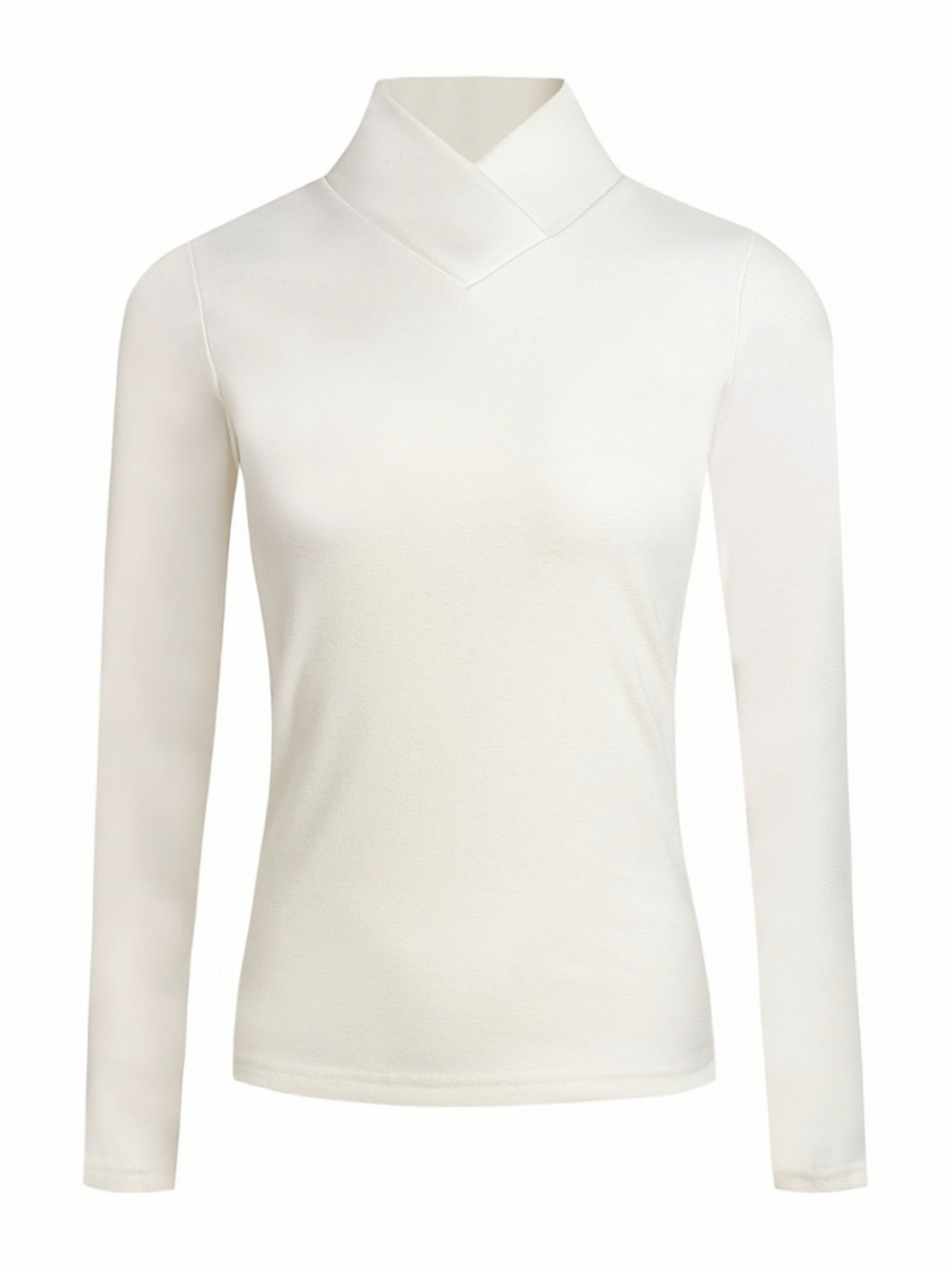 Solid Color Neck T-Shirt, Women'S High Neck Sweater, Long Sleeve