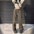 Women's High Rise Leopard Print Wide Leg Jeans