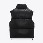Women's Short Faux Leather Padded Vest