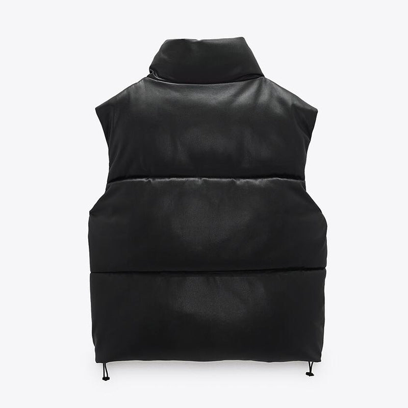Women's Short Faux Leather Padded Vest