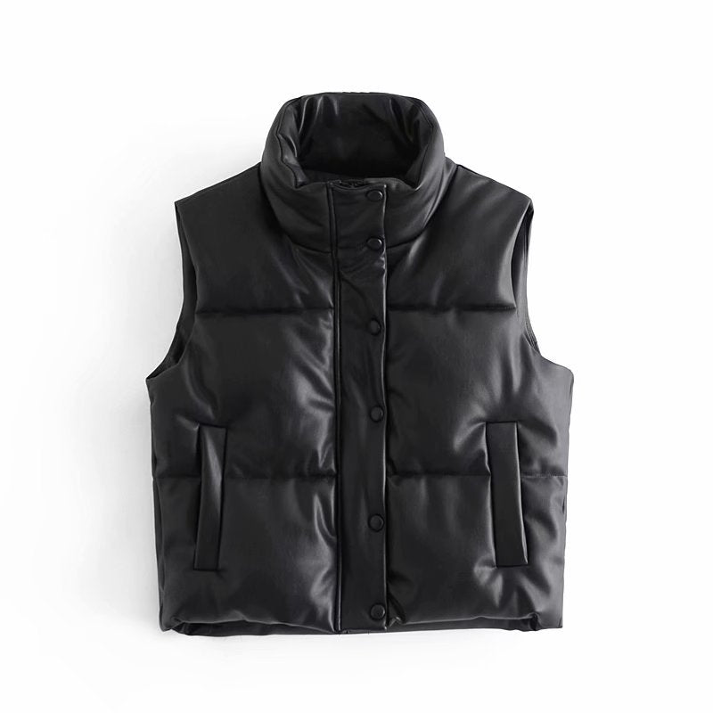 Women's Short Faux Leather Padded Vest