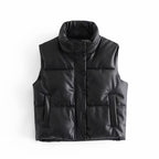 Women's Short Faux Leather Padded Vest