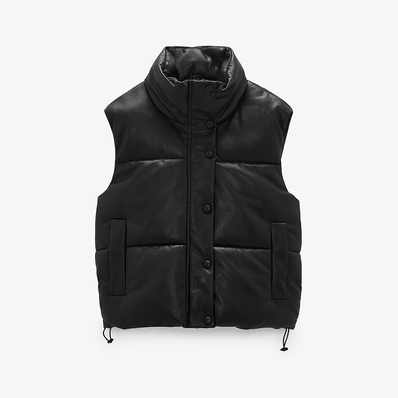 Women's Short Faux Leather Padded Vest