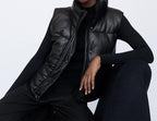 Women's Short Faux Leather Padded Vest