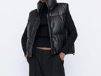 Women's Short Faux Leather Padded Vest
