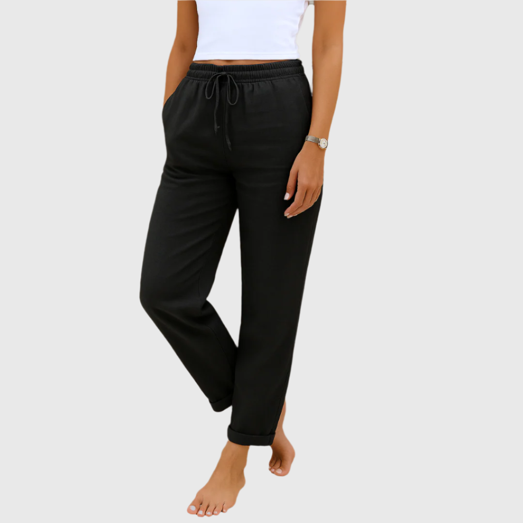 Women's Stretch Pants with Elastic Waistband and Relaxed Fit - Black