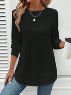 Women's Long-Sleeve Shirt with Crew Neck - Perfect for Autumn and Spring - Black
