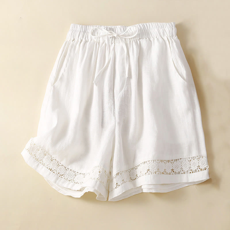 Women's Drawstring Waist Lace Trim Shorts