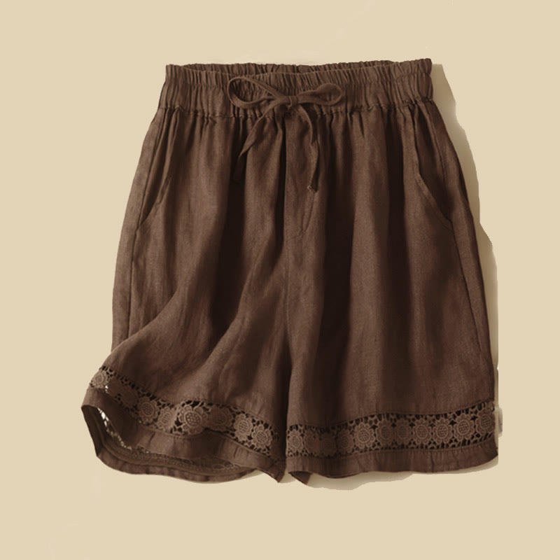 Women's Drawstring Waist Lace Trim Shorts