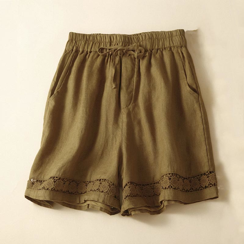 Women's Drawstring Waist Lace Trim Shorts
