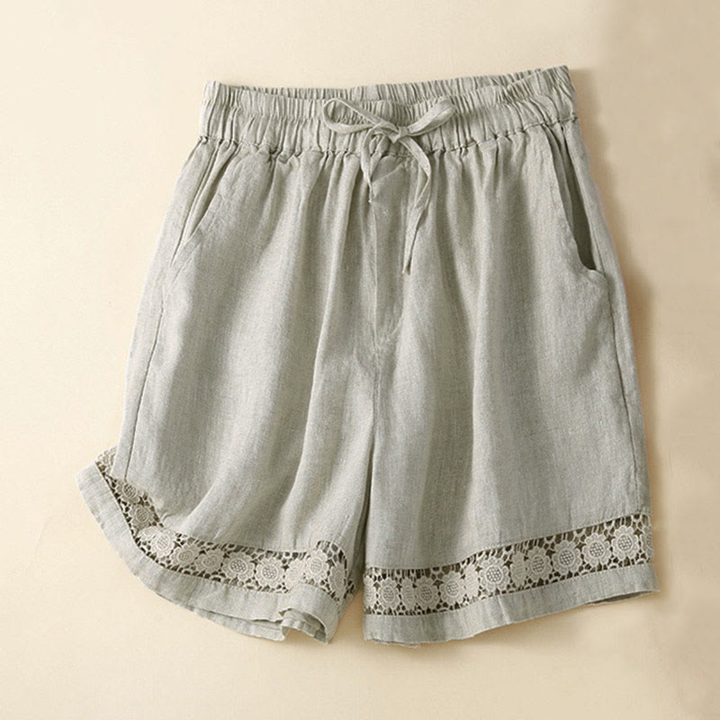 Women's Drawstring Waist Lace Trim Shorts