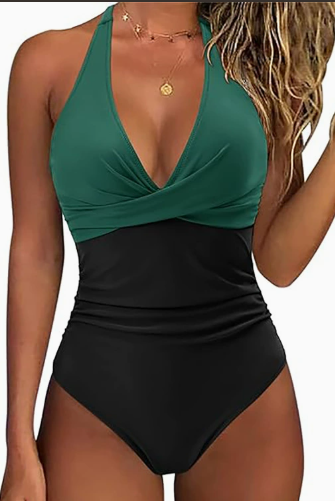 Geraffter Bauchweg-Badeanzug – Vintage-Stil für Damen