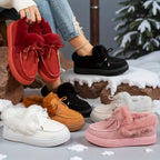 Damen Winter Stiefeletten Schneestiefel Plüsch Warm Slip-On Damenschuhe Flats Übergröße