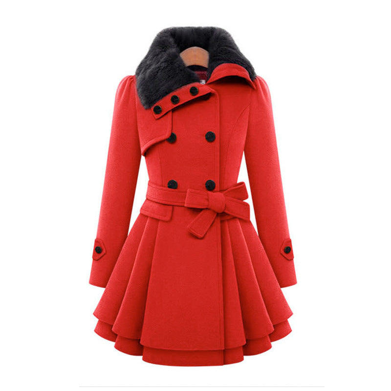 Pease - Mid-Length Winter Coat in Wool Blend for Women - Red