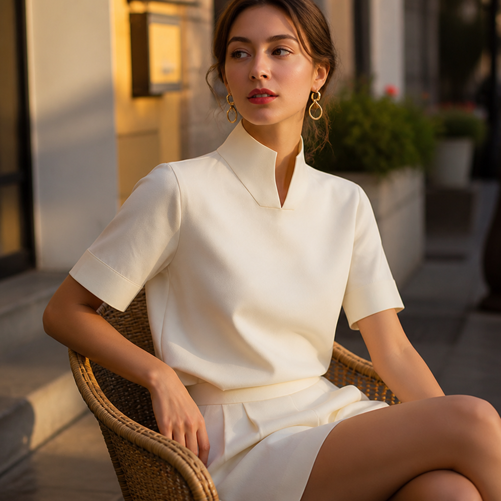 Damen Stehkragen Minimalistische Strukturierte Bluse | Leichte Bluse