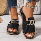 Women's Summer Wedge Sandals with Stability+ Support and Non-Slip Sole - Black