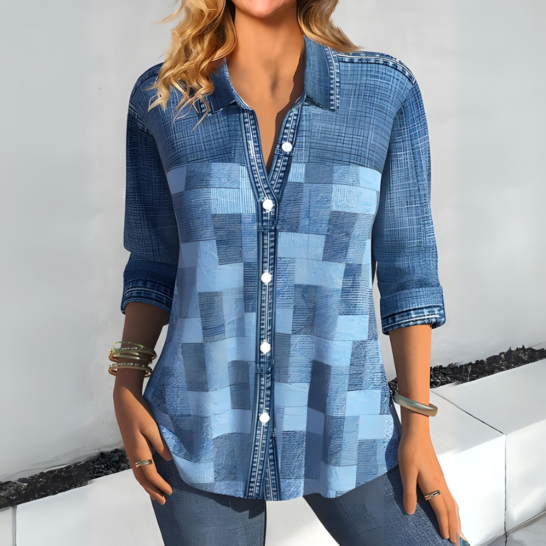 Paige - Casual Plaid Autumn Blouse - Blue