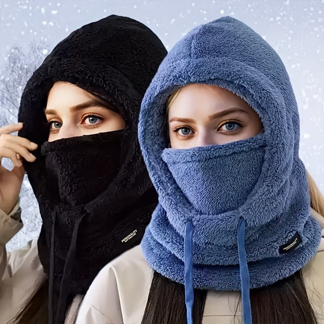 Winter-Kapuzenschal mit Fleecefutter für Damen, winddicht mit Ohrenschutz