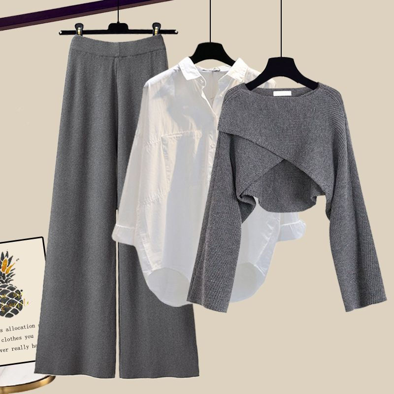 Women's 3 Piece Outfit Set | Wide Leg Trousers with Shirt and Top