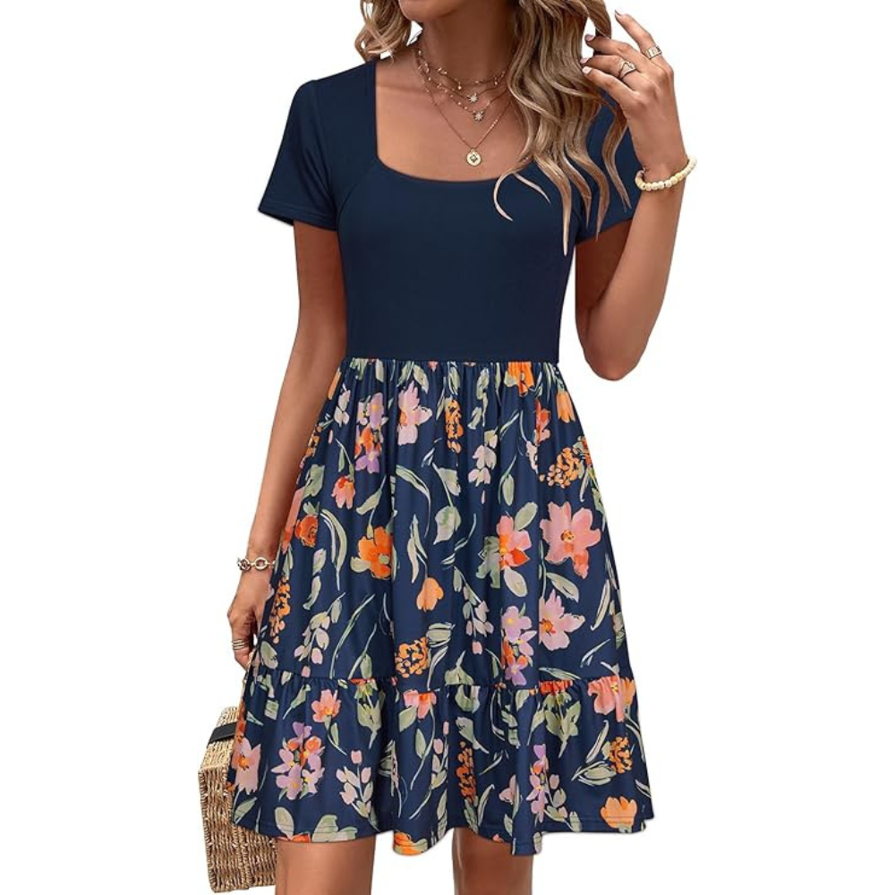 Elegantes Sommerkleid mit quadratischem Ausschnitt – leicht und figurschmeichelnd für Damen