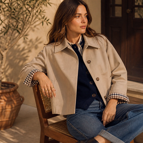 Klassischer karierter Trenchcoat mit Umlegekragen | Freizeit-Herbstmantel