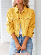Denim Jacket in Relaxed Fit with Chest Pockets and Button Placket | Perfect for Autumn - Yellow