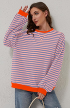 Striped Knit Sweater | Perfect for Autumn - Orange & Blue