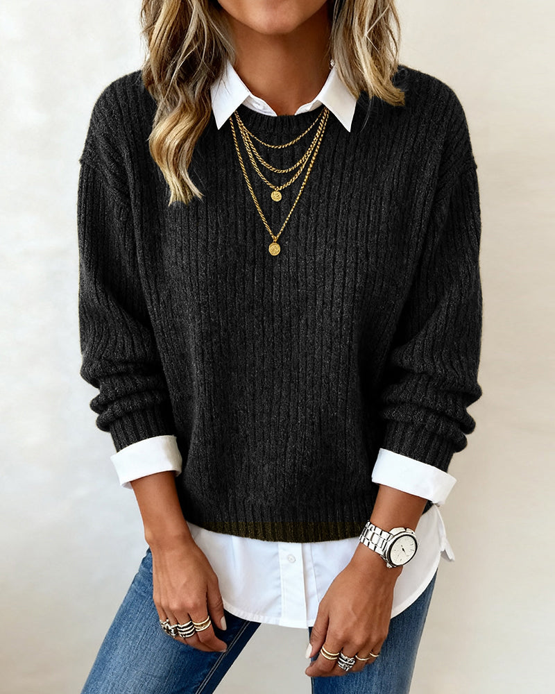 Pullover Mit Hemdkragen Und Patchwork-Design