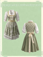 Dirndl Set Damen Oktoberfest Trachtenkleid mit Bluse Schürze 3-teilig