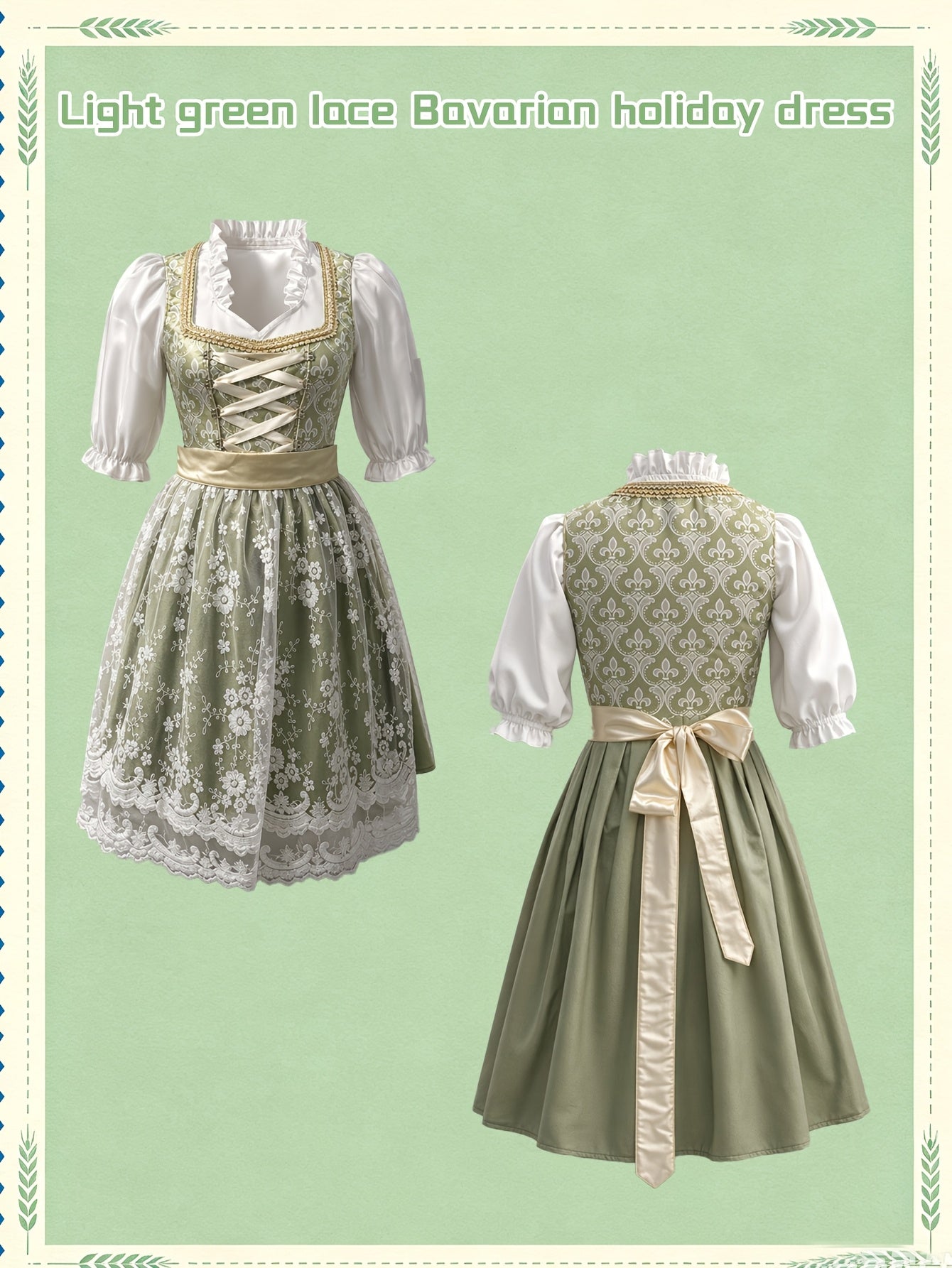 Dirndl Set Damen Oktoberfest Trachtenkleid mit Bluse Schürze 3-teilig