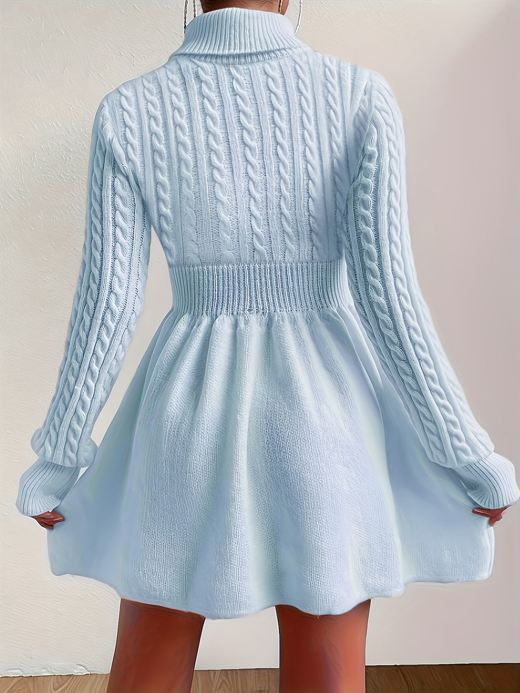 High Neck Pink Mini Sweater Dress , Sweater Dress for Women