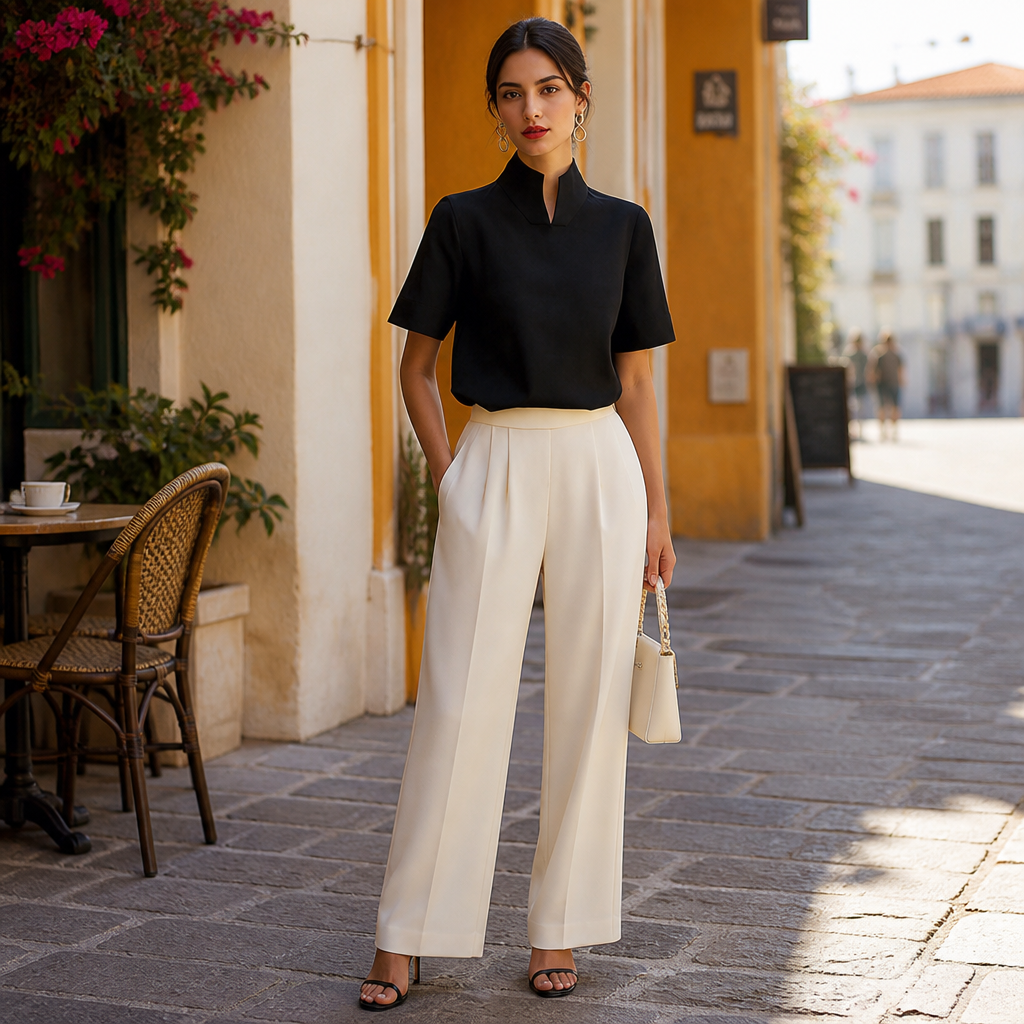 Damen Stehkragen Minimalistische Strukturierte Bluse | Leichte Bluse