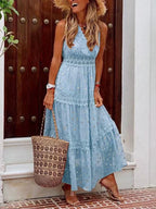 Long Lace Dress with Elegant Details | Perfect for Summer - Blue