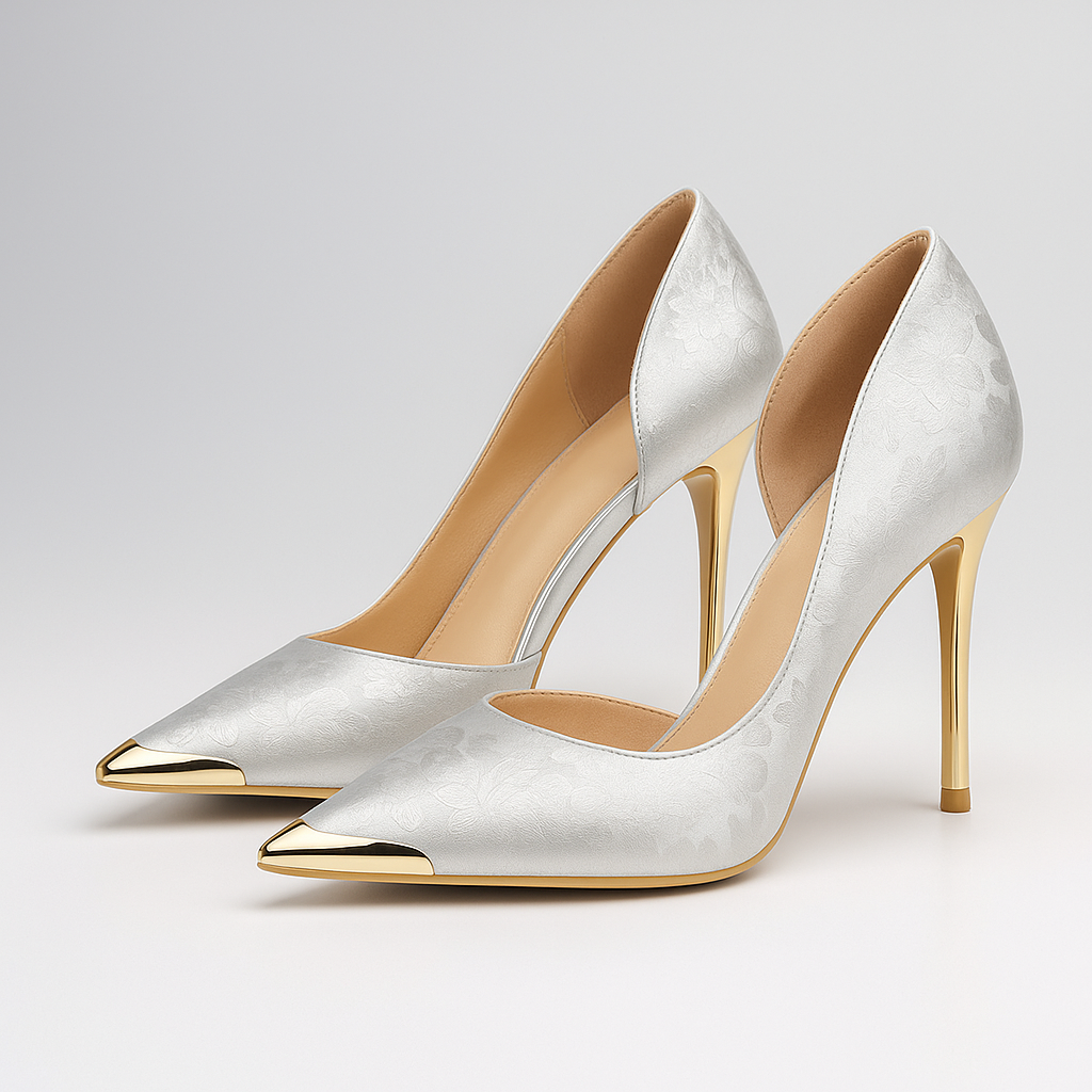 Women's Stiletto Heels, Satin Jacquard, Gold Accent - Frost