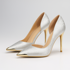 Women's Stiletto Heels, Satin Jacquard, Gold Accent - Frost